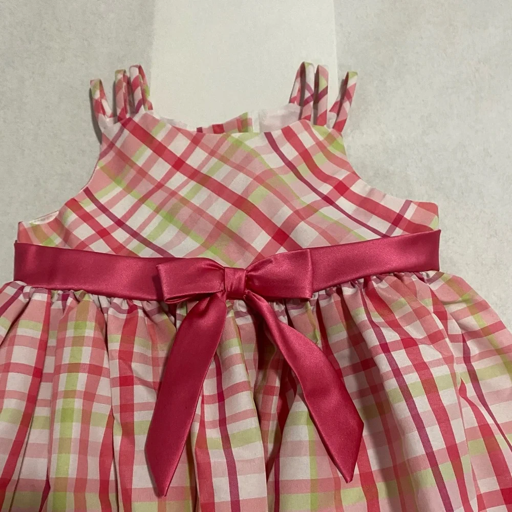 Bonnie Jean Size 3T- 4T Girls Plaid Dress & Bolero Pink Green Formal Church Set